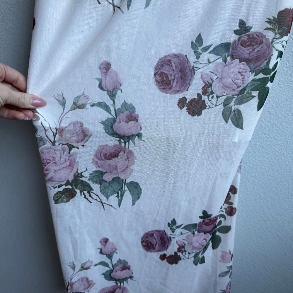 ✨ $5/$25 Shein Pink Flower Drape Front Midi Sheer Dress Size Small - Picture 2 of 6